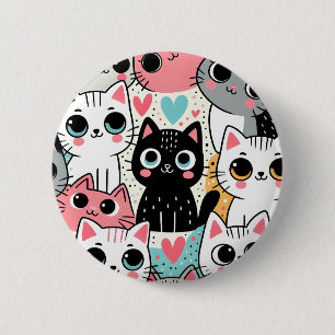 Schattige Kawaii Kattengezichtjes en Hartjes Whims Ronde Button 5,7 Cm