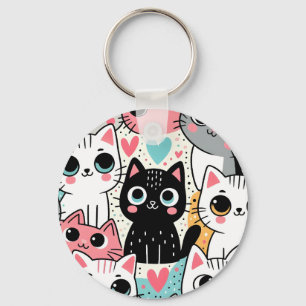 Schattige Kawaii Kattengezichtjes en Hartjes Whims Sleutelhanger
