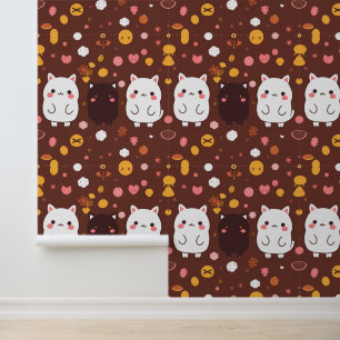 Schattige Kawaii-kattenpatroon met snoep Behang