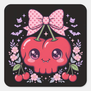 Schattige Kawaii Kersen Schedel Stickers Sfeervo