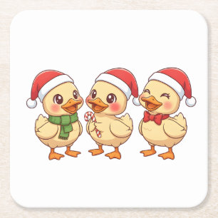 Schattige Kawaii Kerst Eenden Festieve Feestdage Kartonnen Onderzetters