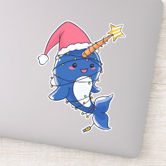 Schattige Kawaii Kerst Narwal Sticker (Detail)