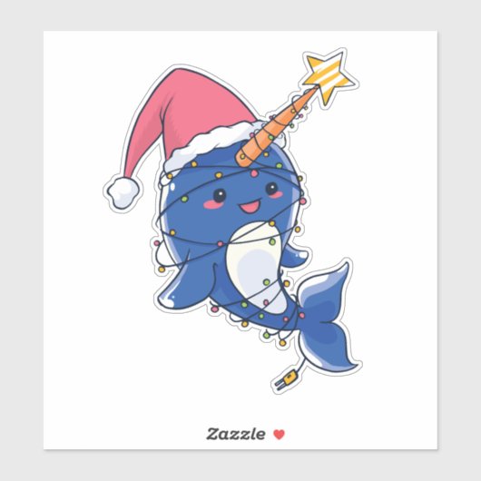Schattige Kawaii Kerst Narwal Sticker (Vel)