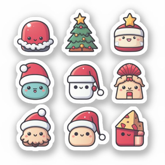 Schattige Kawaii Kerst sticker Pack (Voorkant)