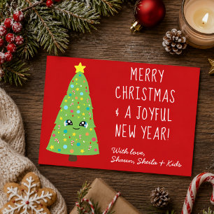Schattige Kawaii Kerstboom Cartoon Prettig Kerstfe Briefkaart