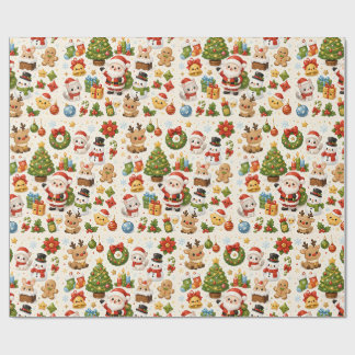 Schattige Kawaii Kerstkarakters Inpakpapier