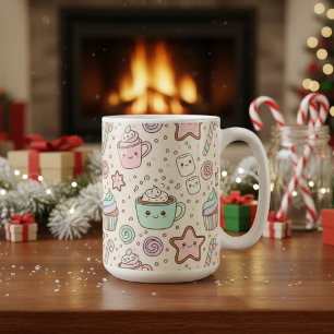 Schattige Kawaii Kersttraktaties  Pastelkleurig Ke Koffiemok