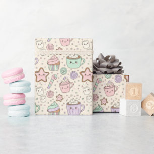 Schattige Kawaii Kersttraktaties Pastelkleurige Cu Cadeaupapier