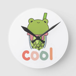 Schattige Kawaii Kikker Bubble Tea Cool Typografie Ronde Klok