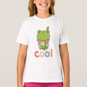 Schattige Kawaii Kikker Bubble Tea Cool Typografie T-shirt