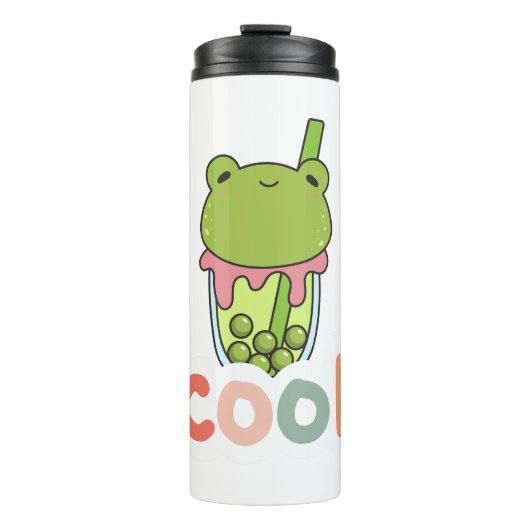 Schattige Kawaii Kikker Bubble Tea Cool Typografie Thermosbeker (Voorkant)