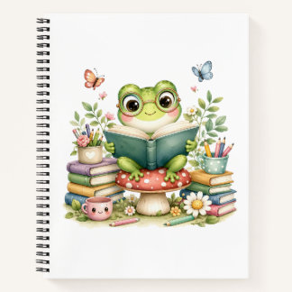 Schattige Kawaii Kikker Leest een Boek | Watercolo