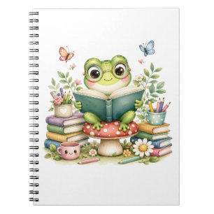 Schattige Kawaii Kikker Leest een Boek Watercolo Notitieboek