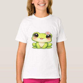Schattige Kawaii Kikker met Roze Bloem T-shirt