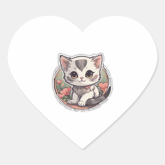 Schattige Kawaii Kitten Hart Sticker (Voorkant)