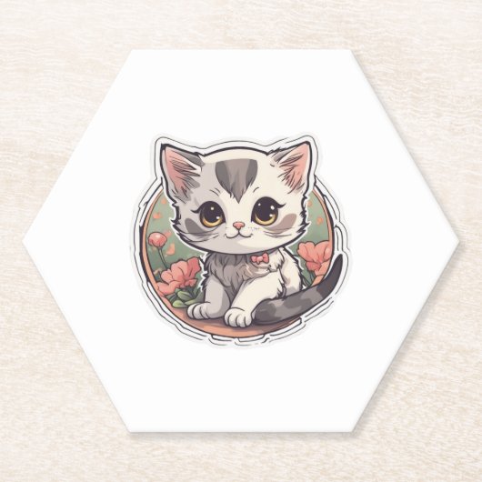 Schattige Kawaii Kitten Kartonnen Onderzetters (Voorkant)