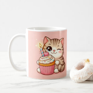 Schattige Kawaii kitten met cupcake Koffiemok