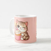 Schattige Kawaii kitten met cupcake Koffiemok (Voorkant links)