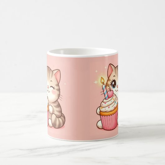 Schattige Kawaii kitten met cupcake Koffiemok (Center)
