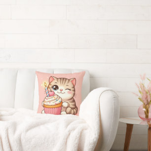 Schattige Kawaii kitten met cupcake Kussen