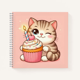 Schattige Kawaii kitten met cupcake Notitieboek
