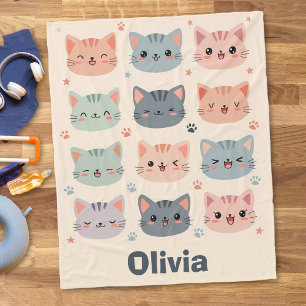 Schattige Kawaii Kittens Gezichten Fleece Deken