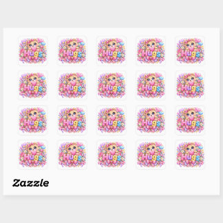 Schattige Kawaii Knuffels Teddybeer Pastel Roze Bl Vierkante Sticker