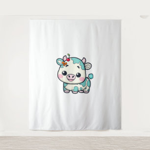 Schattige Kawaii Koe met Kersen en Boog Ontwerp _2 Wandkleed