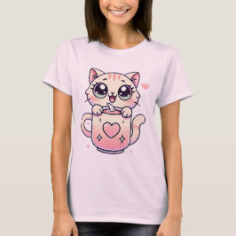 Schattige Kawaii Koffie Kat Lover T-shirt
