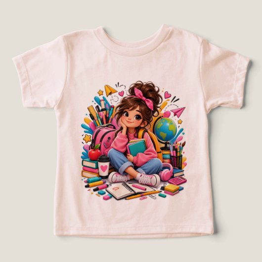 Schattige Kawaii Leerling met Schoolspullen (Design voorkant)