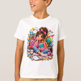 Schattige Kawaii Leerling met Schoolspullen T-shirt