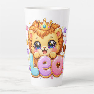 Schattige Kawaii Leeuw Leeuw Naam Pastel Roze Kroo Latte Mok