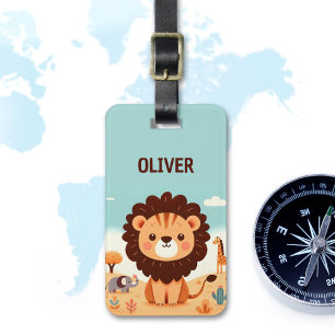 Schattige Kawaii Leeuw met Safari Vrienden Bagagelabel