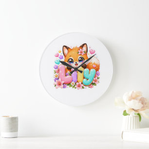 Schattige Kawaii Lily Fox Naam Pastel Roze Bloemig Grote Klok