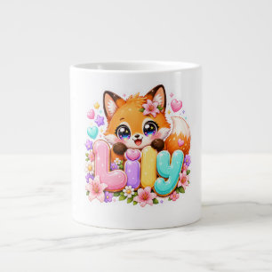 Schattige Kawaii Lily Fox Naam Pastel Roze Bloemig Grote Koffiekop