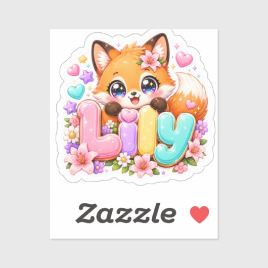 Schattige Kawaii Lily Fox Naam Pastel Roze Bloemig Sticker (Vel)