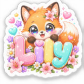 Schattige Kawaii Lily Fox Naam Pastel Roze Bloemig Sticker (Voorkant)