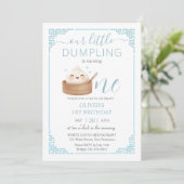 Schattige Kawaii Little Dumpling Bun Blue 1st Birt Kaart (Staand voorkant)