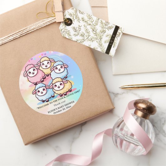 Schattige Kawaii Little Lamb Baby shower Ronde Sticker (Geschenken)