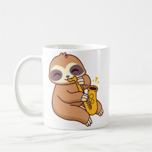 Schattige Kawaii Luiaard die Saxofoon Speelt - Jaz Koffiemok