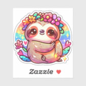 Schattige Kawaii luiaard met bloemkroon Sticker (Vel)