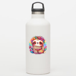 Schattige Kawaii luiaard met bloemkroon Sticker