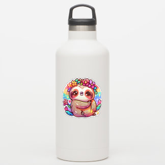 Schattige Kawaii luiaard met bloemkroon Sticker
