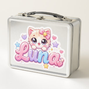Schattige Kawaii Luna Kat Naam Pastel Roze Glanzen