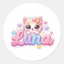 Schattige Kawaii Luna Kat Naam Pastel Roze Glanzen