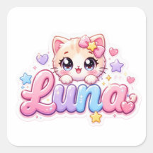 Schattige Kawaii Luna Kat Naam Pastel Roze Glanzen