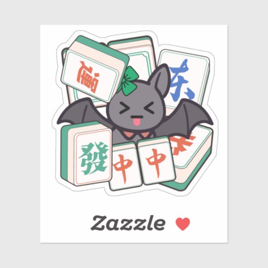 Schattige Kawaii Mahjong Bat Gamer Sticker (Vel)