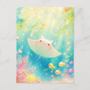 Schattige Kawaii Manta Rog Zonnig Rif Briefkaart
