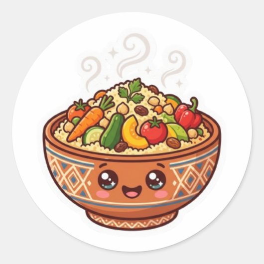 Schattige Kawaii Marokkaanse Couscous Kom Sticker (Voorkant)