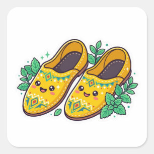 Schattige Kawaii Marokkaanse Gele Babouche Muilen Vierkante Sticker
